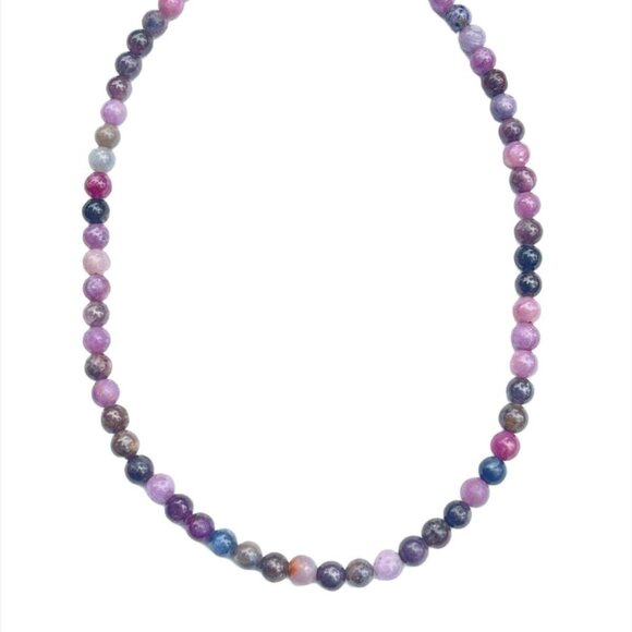 Ruby & Sapphire Bead Necklace - Sterling Silver Clasp - Picture 1 of 5